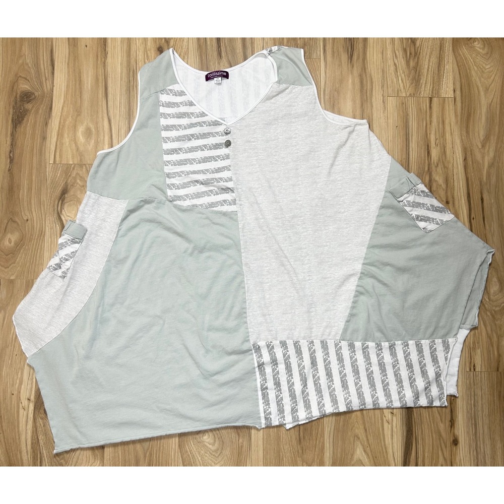 Taillissime‎ Mixed Media Dress 2X Grey Patchwork Sleeveless Pockets Lagenlook